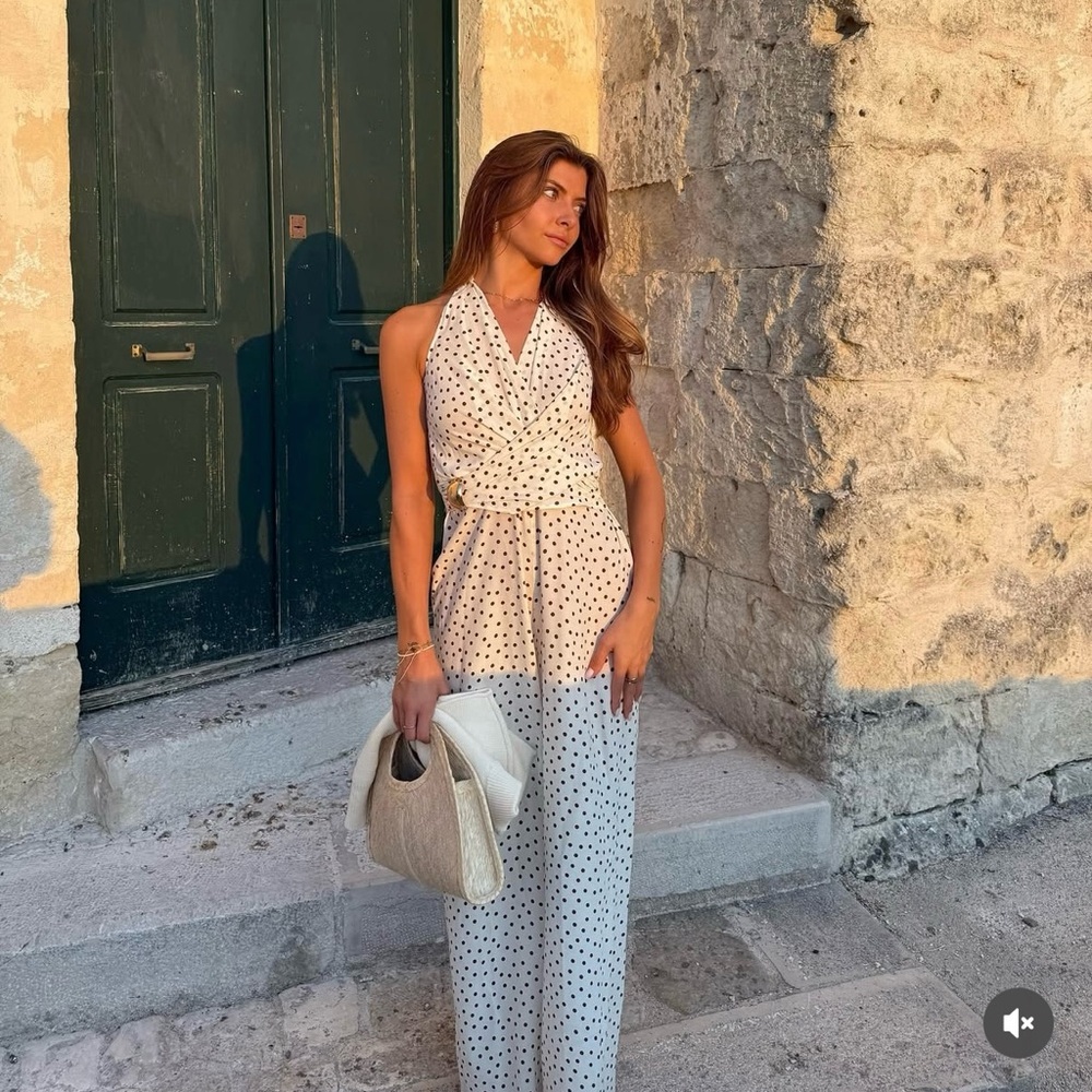Zara Elegant White Polka Dot Jumpsuit